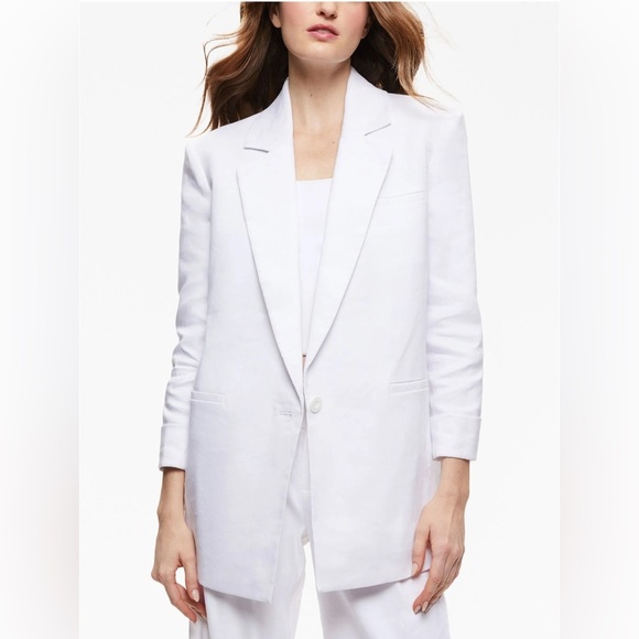 MRSP $595 Alice & Olivia Shan White Linen Blazer - Picture 2 of 12